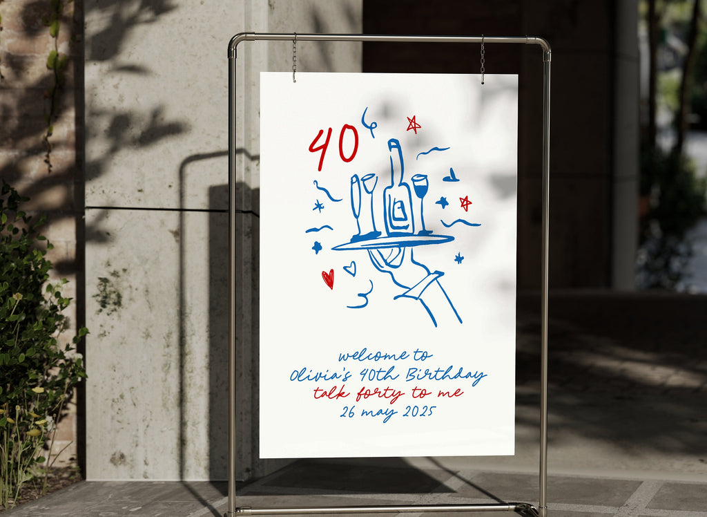 CLARA Fun modern 40th Birthday Welcome Sign Template, Illustration Drawing birthday forty fifty thirty 30th sign, Editable Templett Download