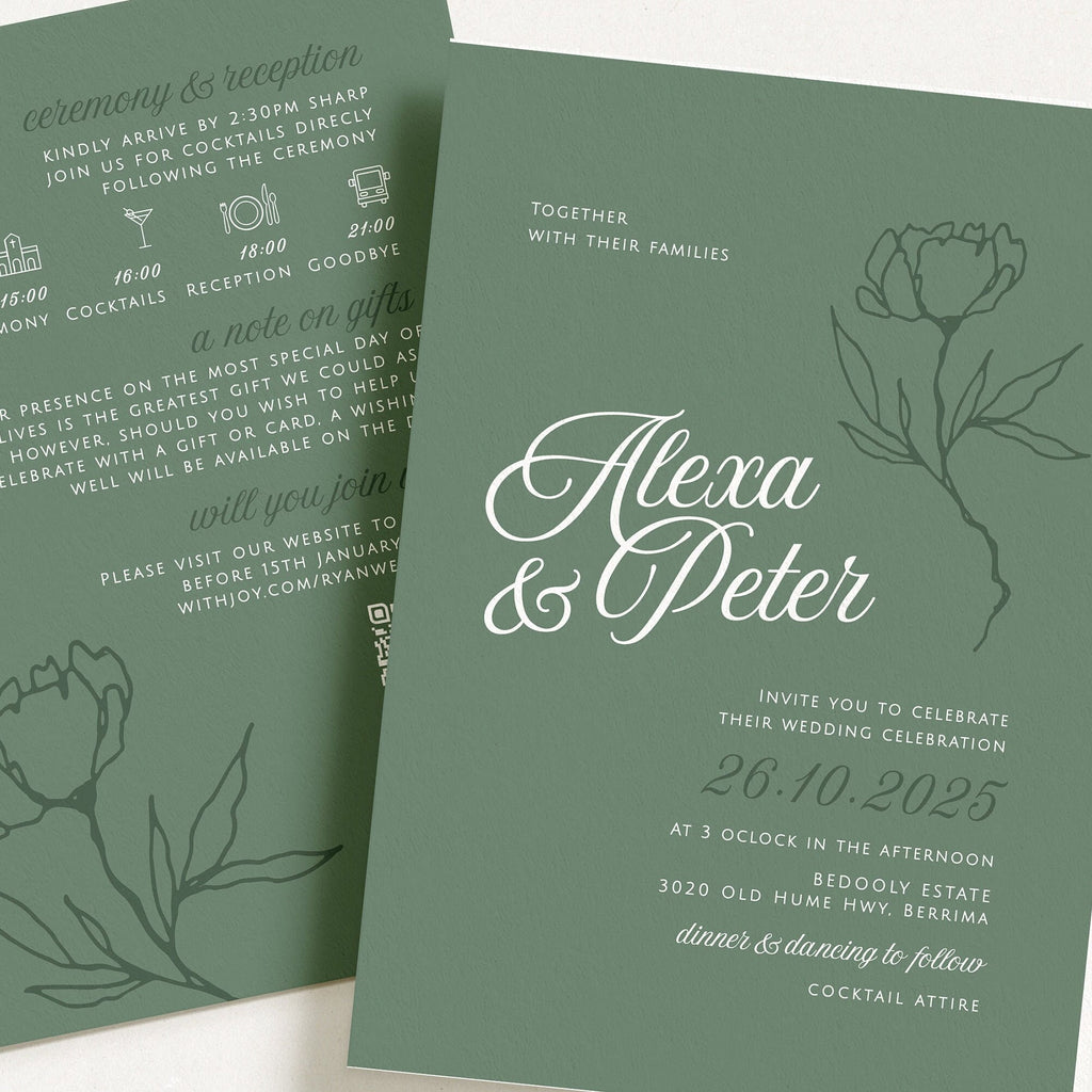 AIMEE Greenery Wedding Invitation Template with qr code, botanical Wedding Invitation, Wedding Invites, Botanical Invitation Suite
