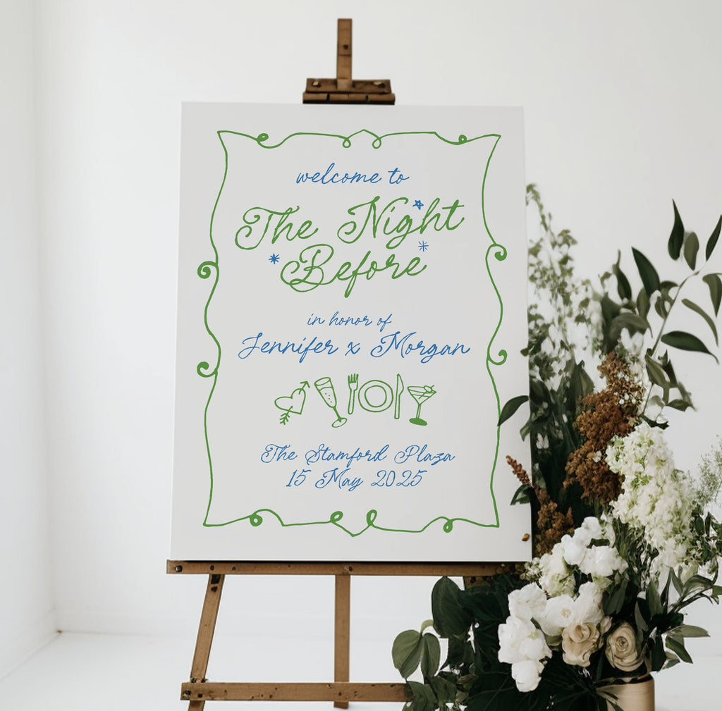 GEORGIE Whimsical Rehearsal Dinner Sign | Engagement Sign | The Night Before Welcome Sign | Editable Welcome Sign Templett