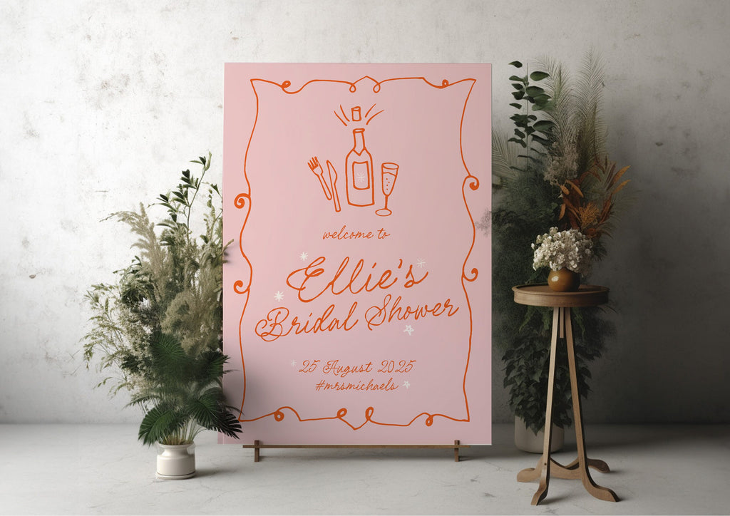 GEORGIE Modern Pink Bridal Shower Welcome Sign Template, Illustration Bridal Shower Weekend, Pink Hens Welcome, Editable Templett Download