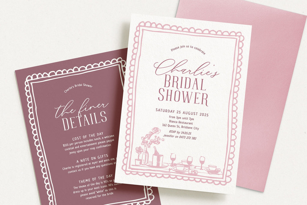 IRIS Pink Bridal Shower Invitation Template, Pink Bridal Shower Invite, Drawing Illustration, Editable Templett Download
