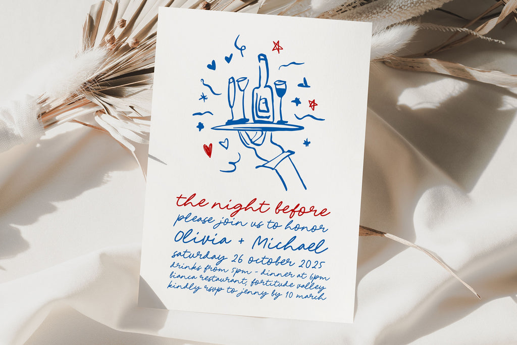 CLARA Wedding Rehearsal Dinner Invitation Template, Fun Wine Drinks Illustration Drawing Night Before Invite, Editable Templett Download