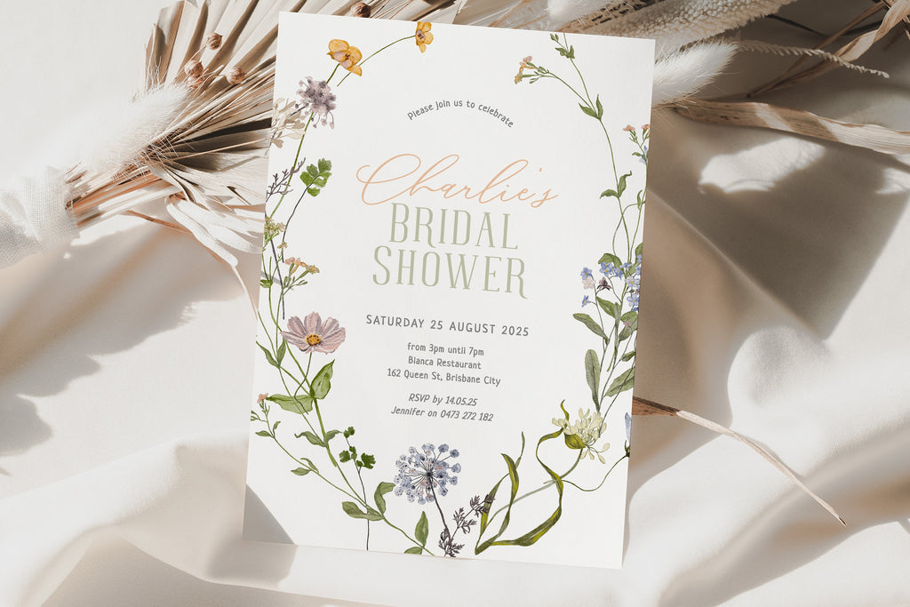 BETTY Bridal Shower Invitation, Boho Floral bridal Shower Invitation, Wildflower Invitation template, digital Templett Instant Download