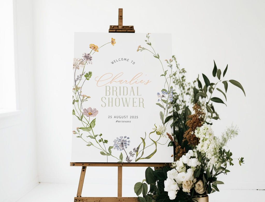 BETTY Bridal Shower Welcome Sign Template, Boho Floral bridal Shower Welcome, Wildflower template, digital Templett Instant Download