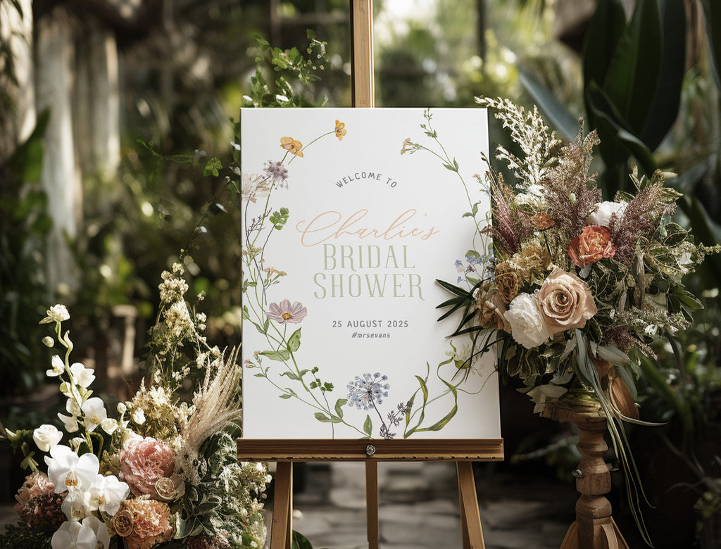 BETTY Bridal Shower Welcome Sign Template, Boho Floral bridal Shower Welcome, Wildflower template, digital Templett Instant Download