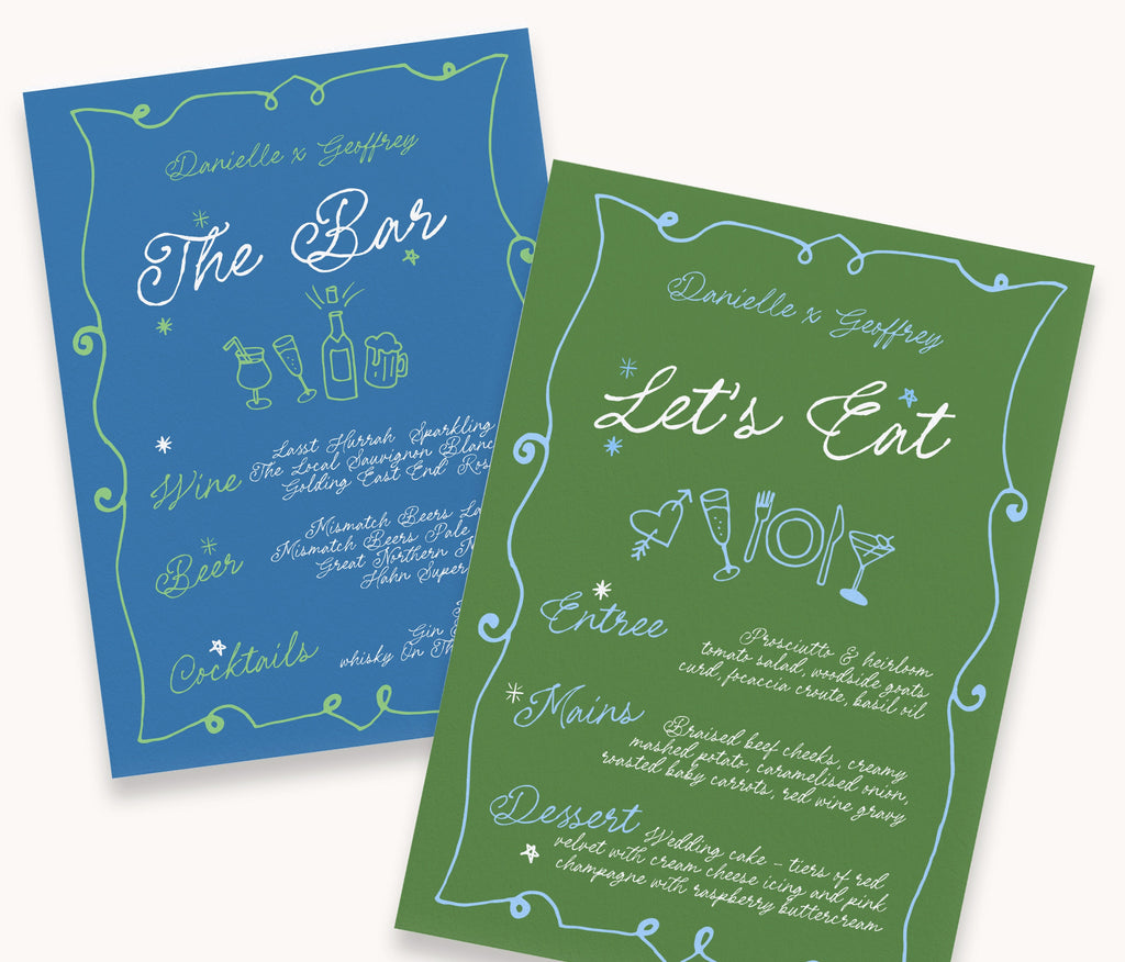 GEORGIE Modern Fun Wedding Menu Template, Dinner Drinks Bar Menu, Hand Drawn Scribble Illustration, Editable Templett Download