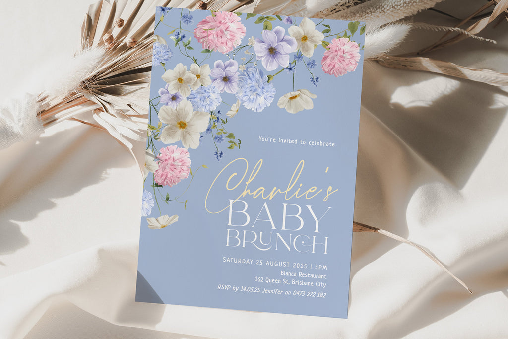BIANCA Blue Baby Brunch Invitation Template, Gender Neutral Baby Shower, Printable Invitation, Instant Download Editable Templett