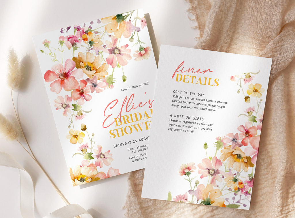 DAPHNE Summer Floral Bridal Shower Invitation Template, Colourful Bridal Shower, Printable template, Instant Download Editable Templett