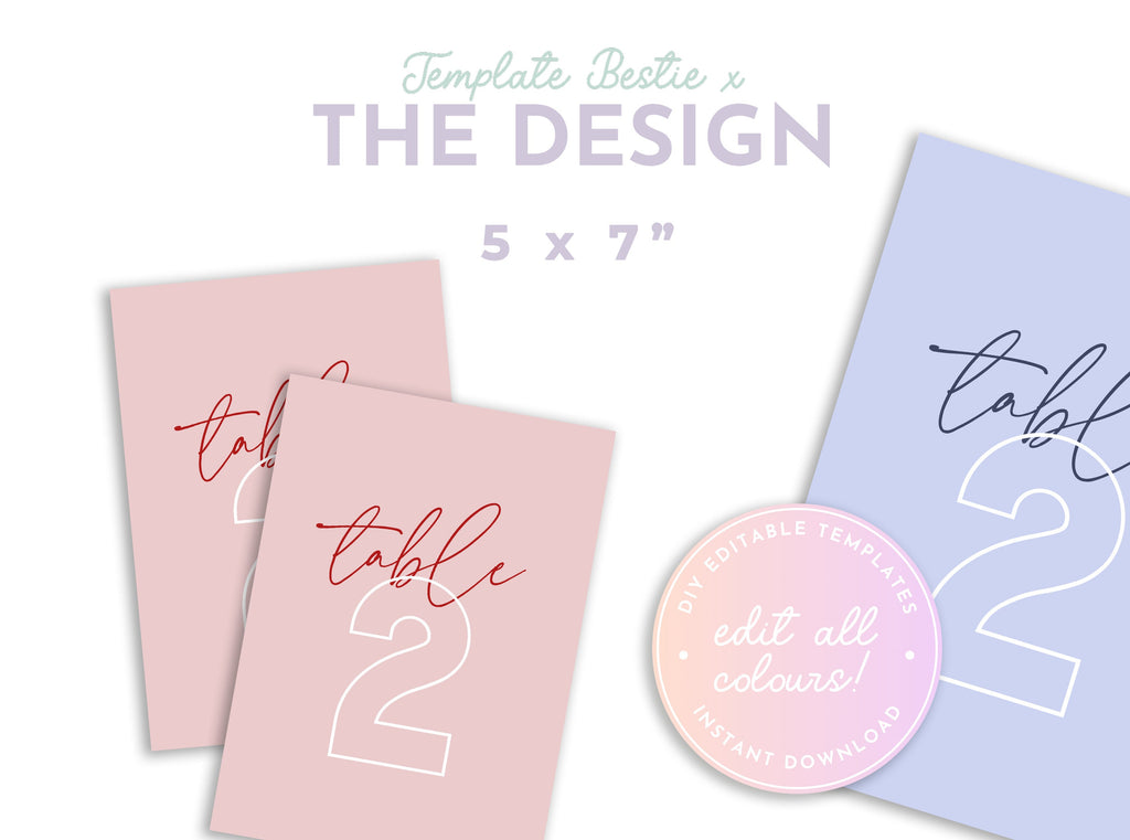 BRODY Pink Red Wedding Table Numbers Template, Pink Hen Shower Table Numbers Sign, Printable template, Instant Download Editable Templett