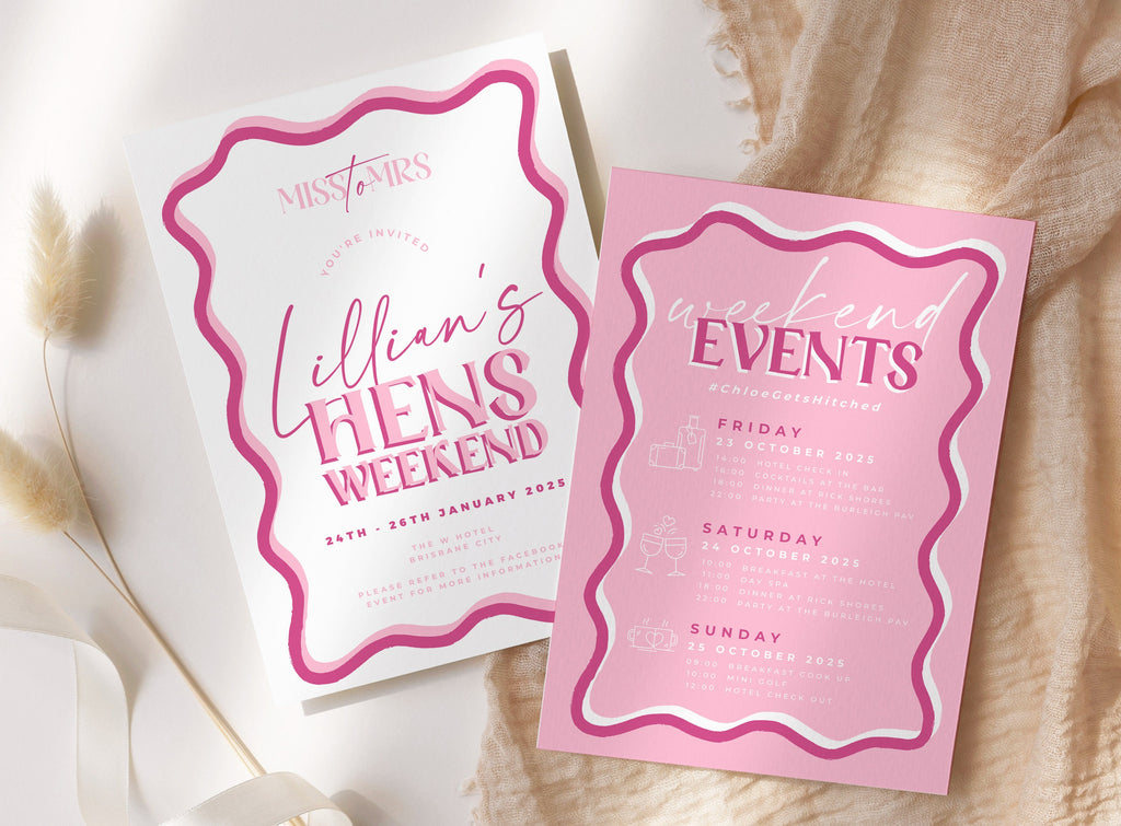 SONNY Modern Fun Hens Weekend Invite, Pink Hen Weekend Events, Bridal Shower Invitation template, Instant Download Editable Templett