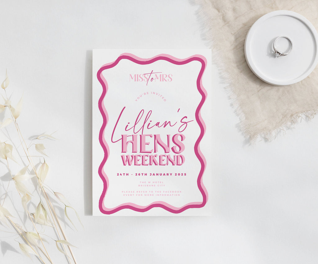 SONNY Modern Fun Hens Weekend Invite, Pink Hen Weekend Events, Bridal Shower Invitation template, Instant Download Editable Templett
