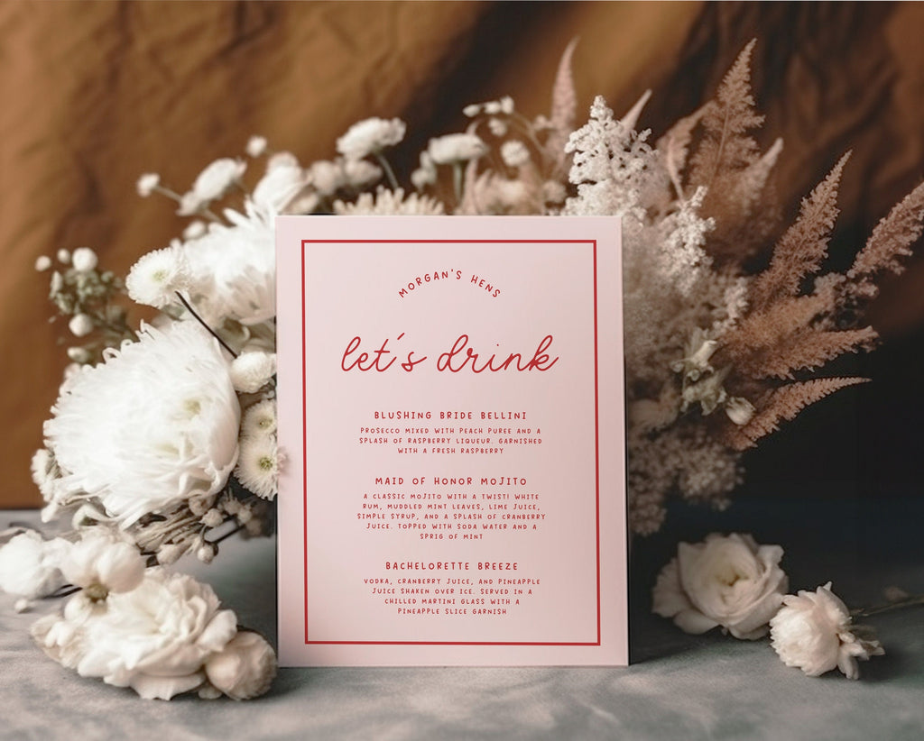 MINNIE Pink Bachelorette Drinks Sign Template Download, Birthday Party Bar Cocktail Sign, Editable Template Instant Download Templett