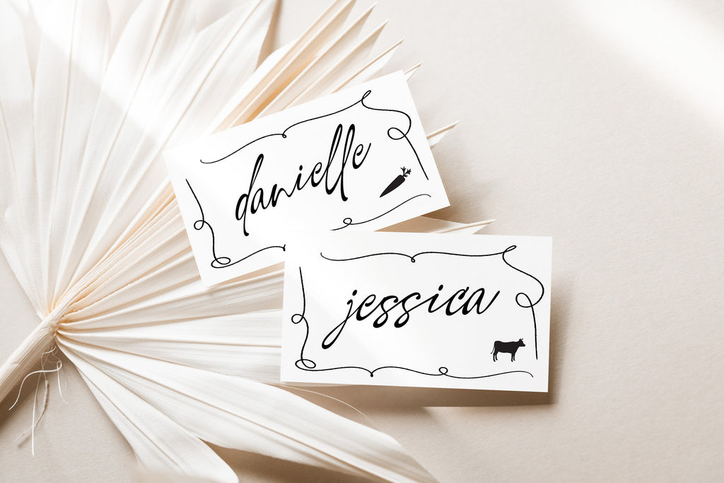 AYLA Script Meal Wedding Placecard Template Download, Hand Drawn Escort Cards Template, Editable Template Instant Download Templett
