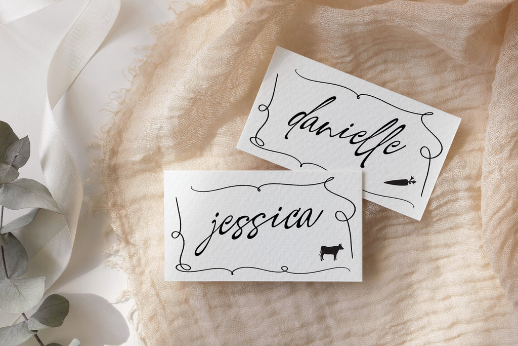 AYLA Script Meal Wedding Placecard Template Download, Hand Drawn Escort Cards Template, Editable Template Instant Download Templett