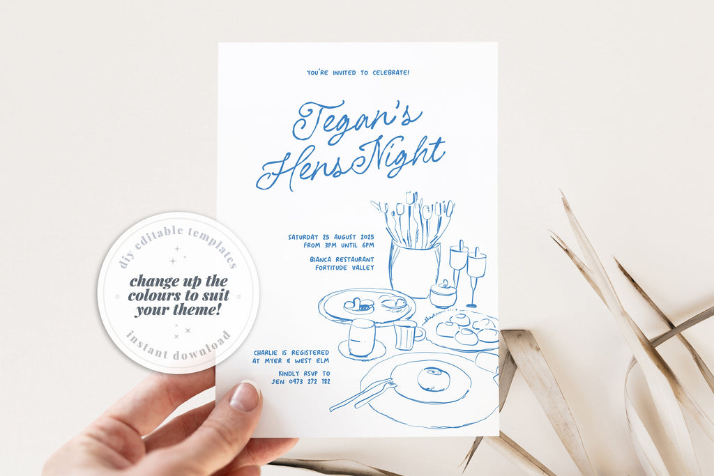 MACIE Fun Hens Party Invitation Template, Hens Weekend Invite, Drawing Illustration, Editable Templett Download