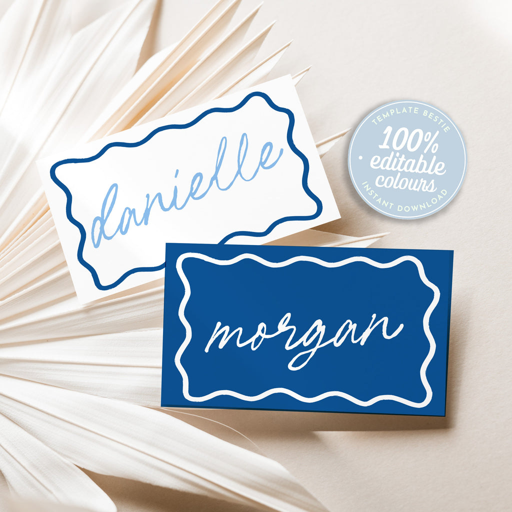 ELENI Italian Style Wave Wedding Placecard Template, Instant Download Editable Guest Name Template, Wriggly Bridal Shower, Templett
