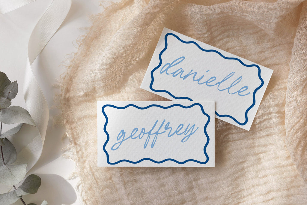 ELENI Italian Wave Wedding Placecard Template, Instant Download Editable Guest Name Template, Wriggly Bridal Shower, Templett