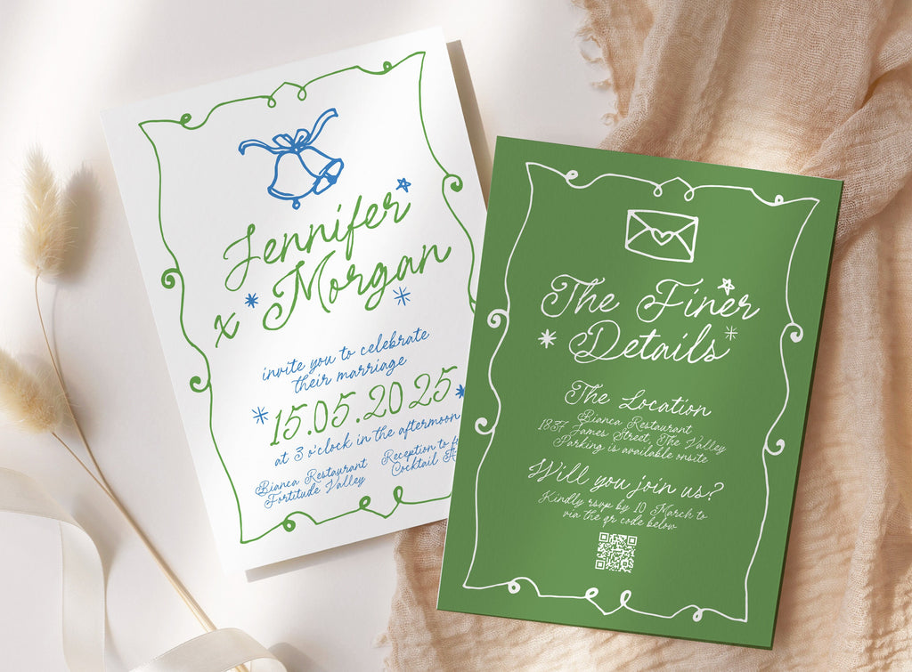 GEORGIE Illustrated Wedding Invitation Suite Template, French Vintage Illustration, Scribble Garden, Editable Templett Download