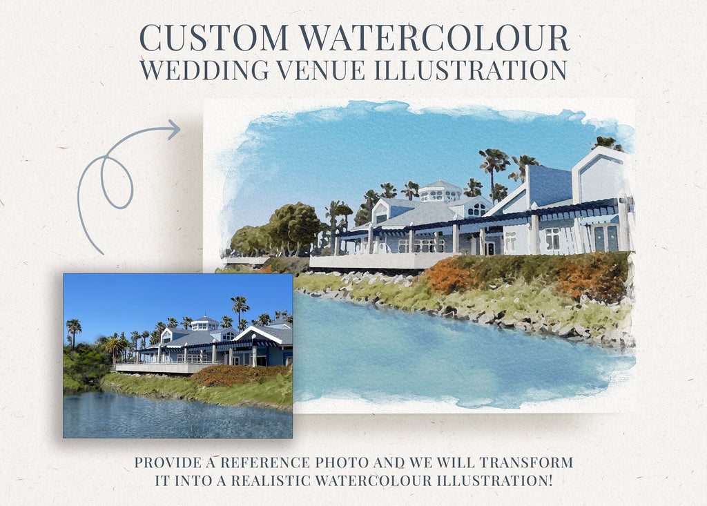 TAYLA Custom Wedding Invitation Watercolor Venue, Editable Invitation Set, Watercolor Italy Wedding Venue Portrait, Wedding Church Portrait