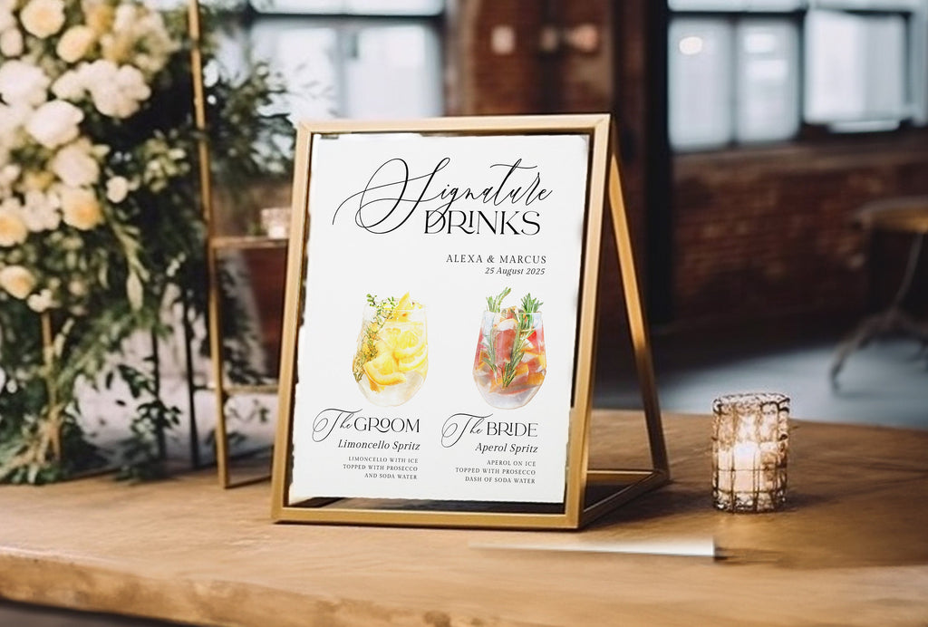 NELLA Editable Wedding Signature Drink Sign, Bar Menu Template, Minimalist Printable Bar Menu, Editable Template Templett Instant Download