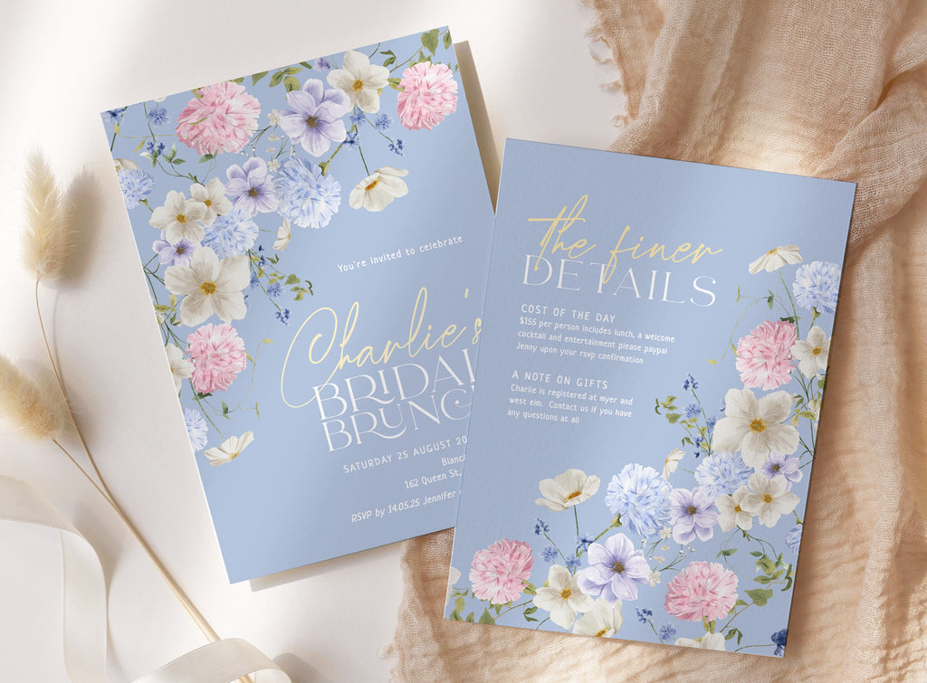 BIANCA Blue Florals Bridal Brunch Invitation Template, Bridal Shower, Printable Invitation template, Instant Download Editable Templett