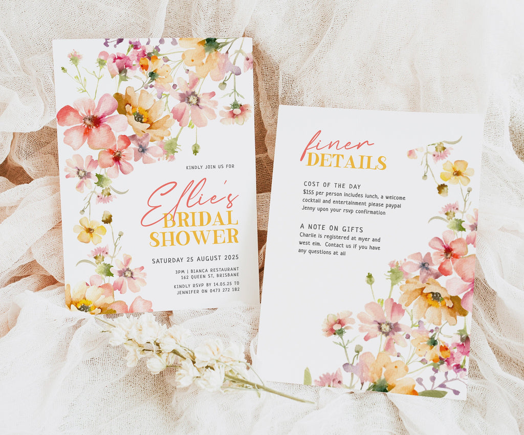 DAPHNE Summer Floral Bridal Shower Invitation Template, Colourful Bridal Shower, Printable template, Instant Download Editable Templett
