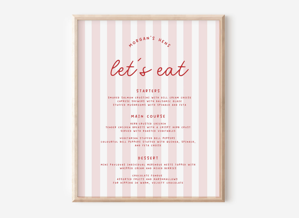 MINNIE Pink Hens Party Food Sign Template Download, Birthday Party Dinner Menu Cocktail Sign, Editable Template Instant Download Templett