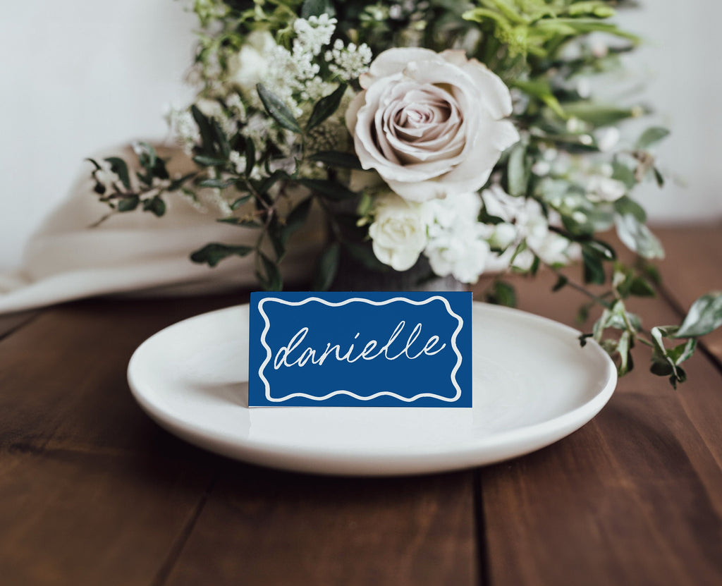 ELENI Blue Wave Wedding Placecard Template, Santorini Italy Instant Download Editable Guest Name Template, Wriggly Bridal Shower, Templett