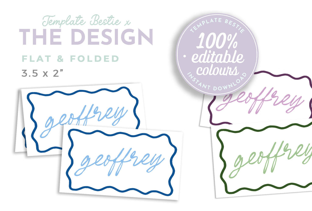 ELENI Italian Wave Wedding Placecard Template, Instant Download Editable Guest Name Template, Wriggly Bridal Shower, Templett