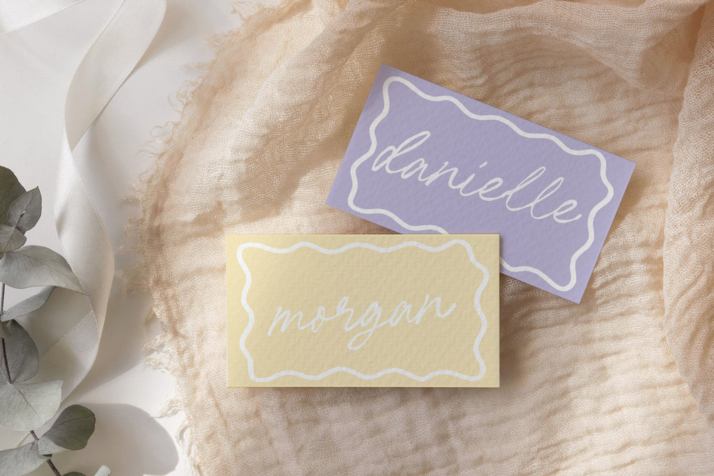 ELENI Colourful Wave Wedding Placecard Template, Instant Download Editable Guest Name Template, Wriggly Bridal Shower, Templett