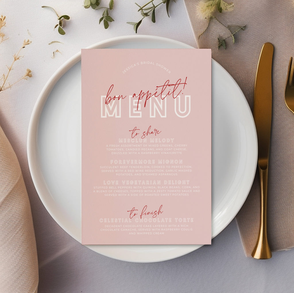 BRODY Pink Wedding Menu Template Download | Pink Bridal Shower Editable Menu | Engagement Printable Menu | Wedding Menu Template