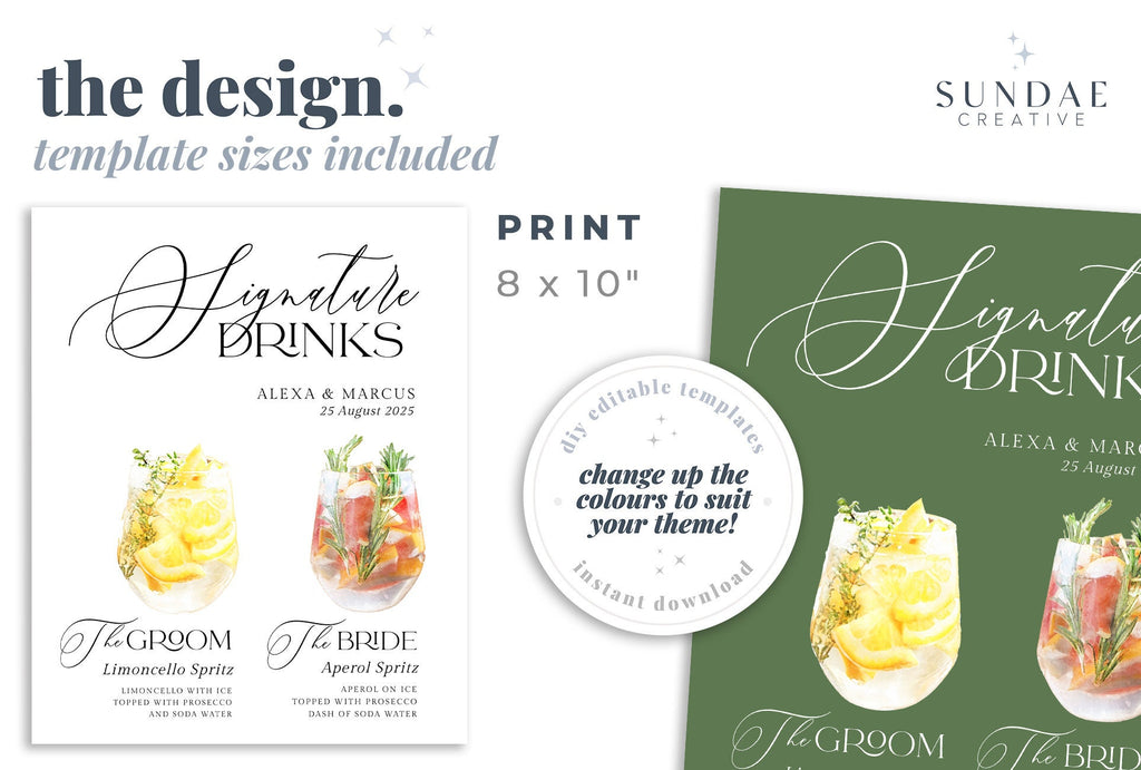 NELLA Editable Wedding Signature Drink Sign, Bar Menu Template, Minimalist Printable Bar Menu, Editable Template Templett Instant Download