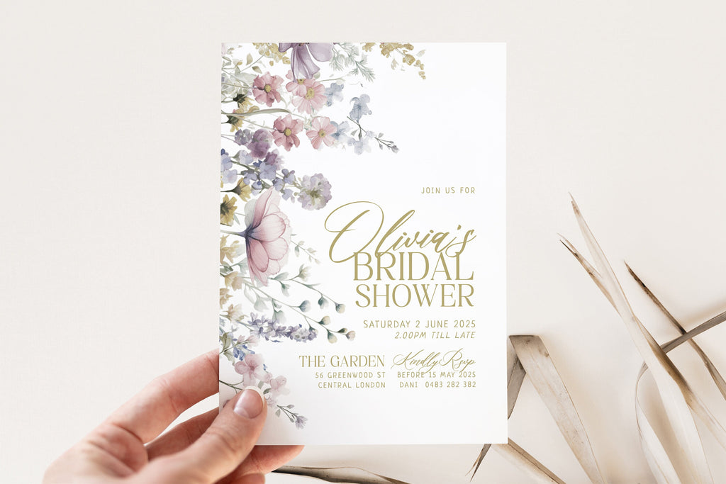 KELSY Wildflower Bridal Shower Invitation, Spring Floral Invitation, Bridal Shower Invitation template, Editable Templett Download