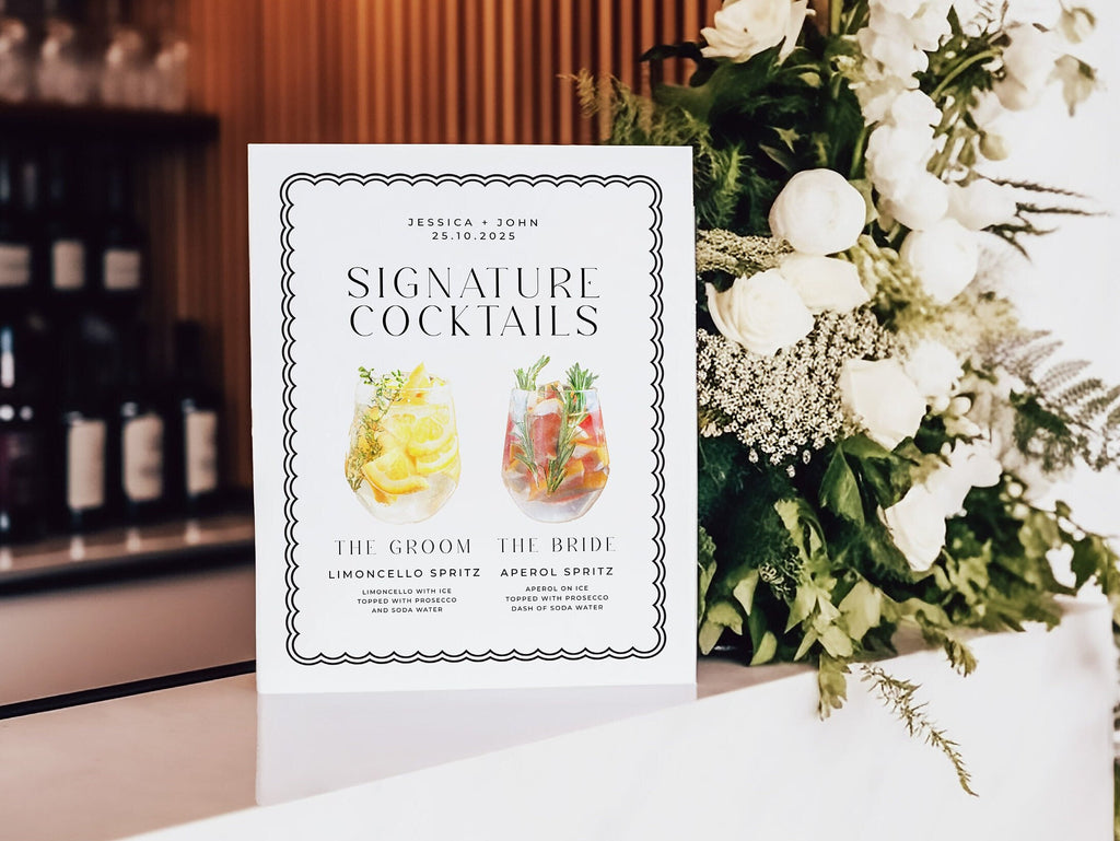 BELLA Modern Wedding Signature Drinks Bar Sign Template, Minimal Cocktail sign birthday sign download, Instant Download Editable Templett