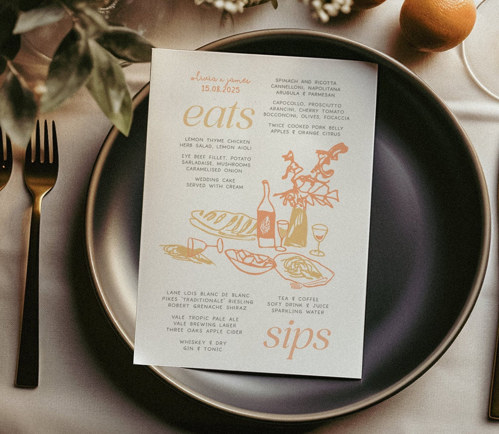 DOJA Modern Editable Wedding Menu template, Colourful Handwritten Menu, Instant Download Templett, whimsical party food menu