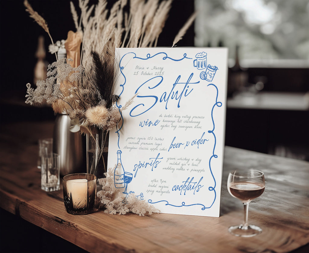 VINO Hand drawn Editable Wedding Drinks Bar Sign template, Hand drawn scribble illustrated Fun Wedding Drinks, Instant Download Templett