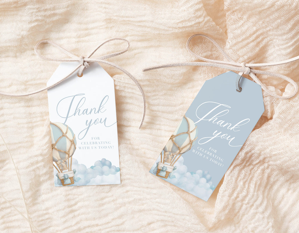 MAIRI Baby Boy Favor Thank You Tag Template, Instant Download, Boy Baby Shower Party, Clouds Blue Boy Baby Shower Editable