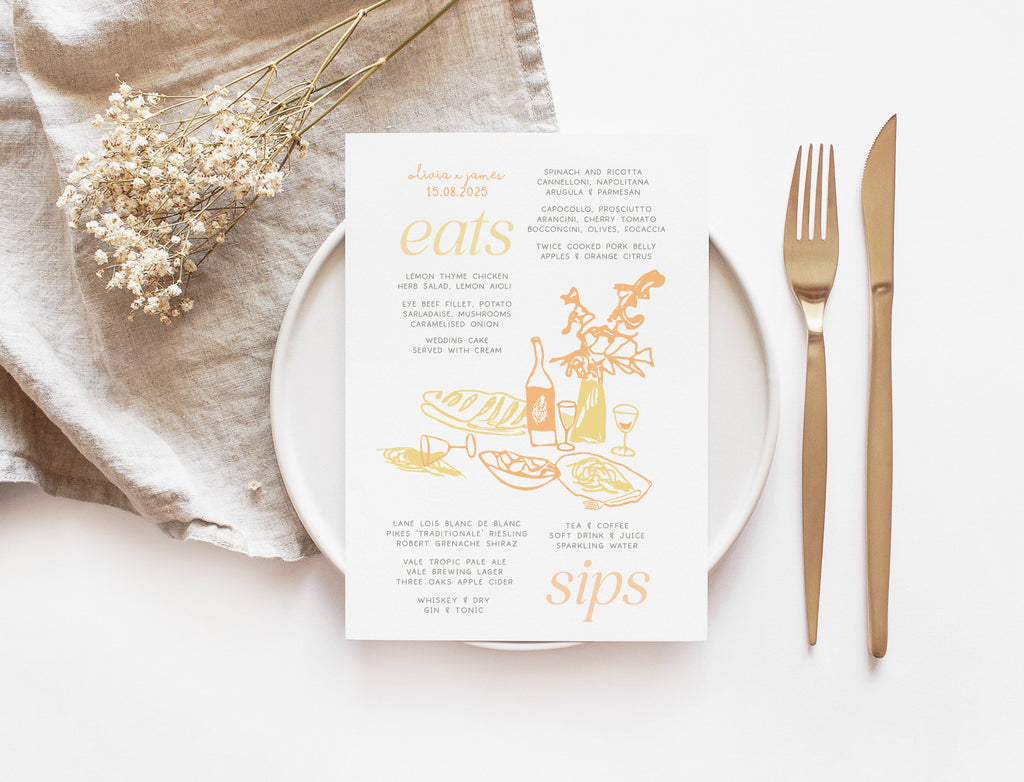 DOJA Modern Editable Wedding Menu template, Colourful Handwritten Menu, Instant Download Templett, whimsical party food menu