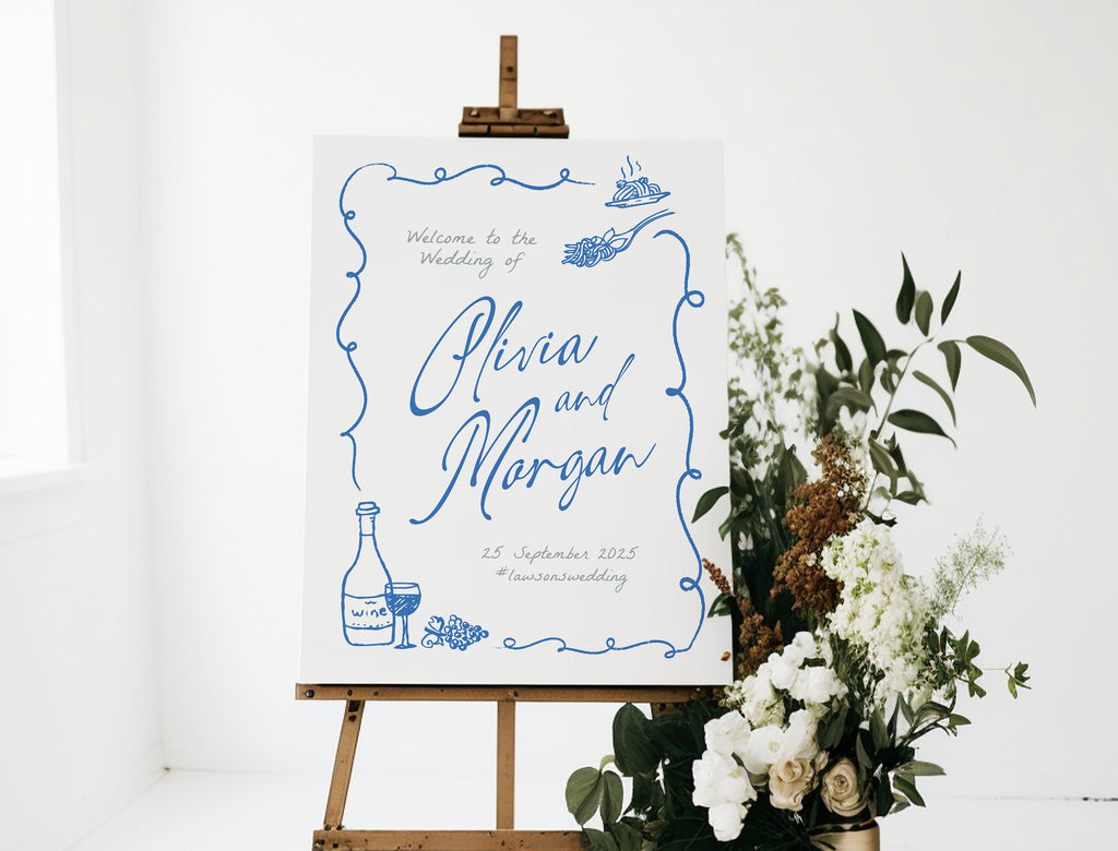 VINO Hand drawn Editable Wedding Menu template, Hand drawn scribble illustrated Fun Wedding Menu, Instant Download Templett